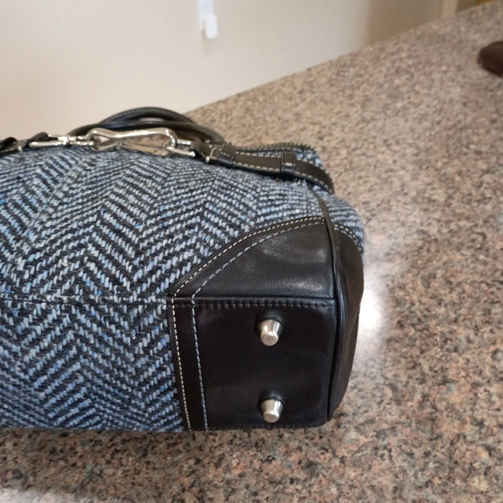 Coach Hampton Blue Black Wool Tweed Leather Trim Satchel - Picture 12 of 15